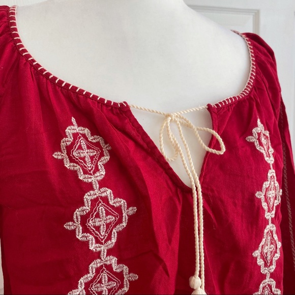 Lucky Brand embroidered peasant boho tunic red NWT - Picture 3 of 9